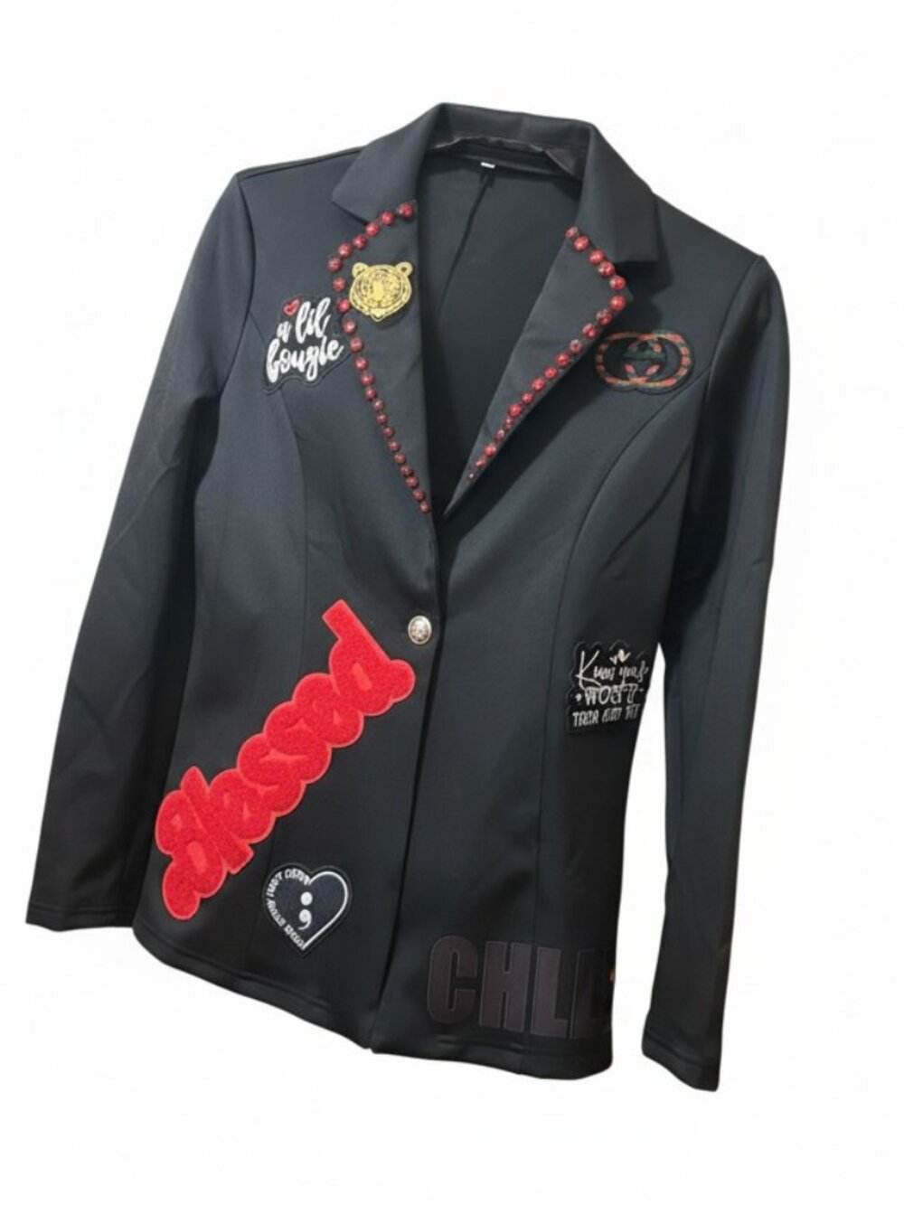 Black Red Embellished Blazer